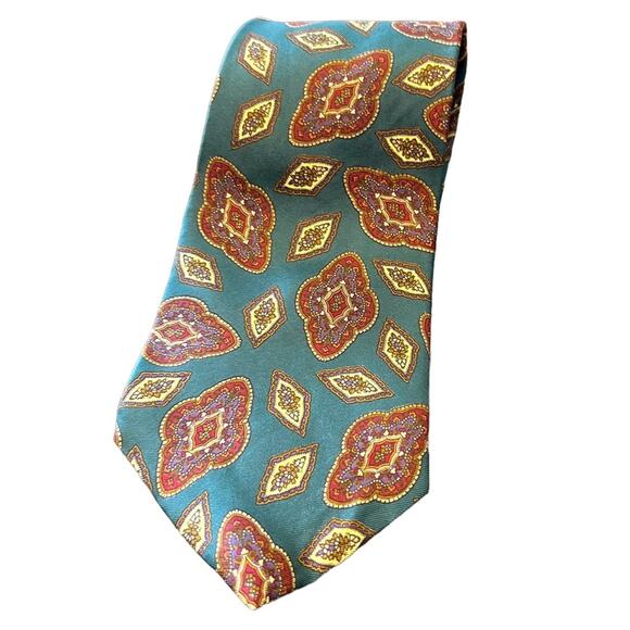 Vintage OSCAR DE LA RENTA COUTURE GREEN PAISLEY 100% SILK TIE - Picture 1 of 3